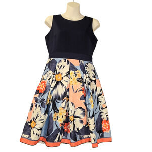 C&B Fit and Flare Floral Sleeveless Dress Women 4P Navy Blue Spring Summer